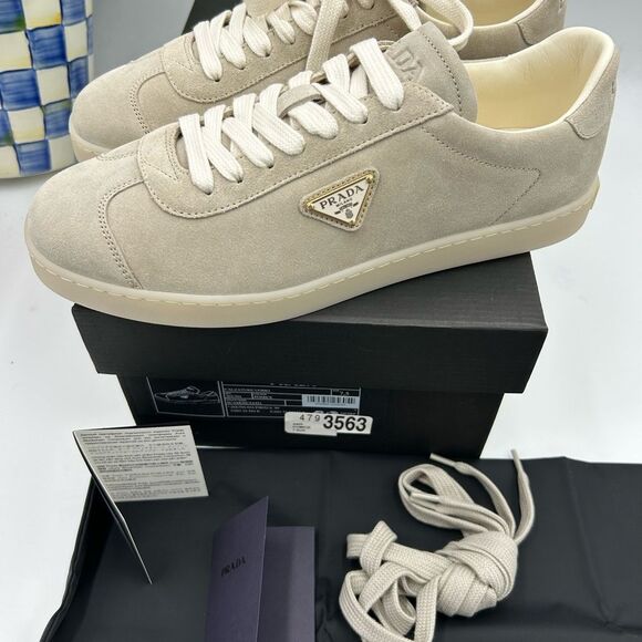Men's Prada triangle logo suede sneakers size 8.5 US made in Italy - Picture 2 of 15